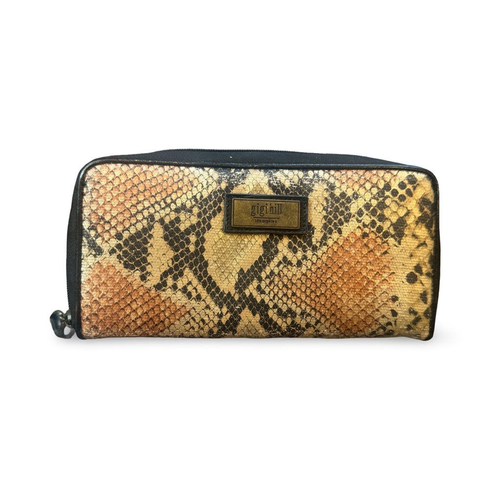 Women's Snake Print Wallet - Tan and Black